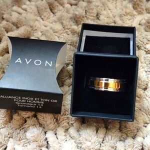 New Avon‎ Men's Stainless Steel & Goldtone Wedding Band Ring Size 13